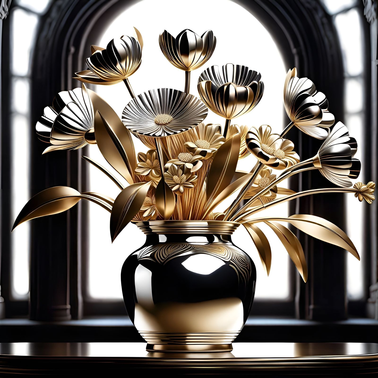 Metallic Flowers in Art Deco Style