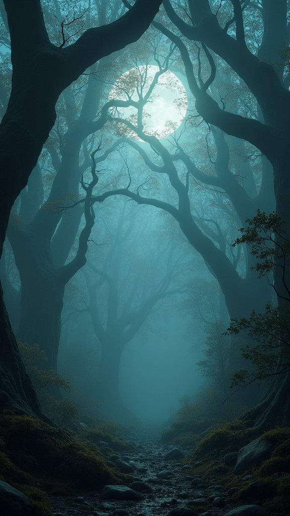 Misty Jungle Landscape in a Surreal Style