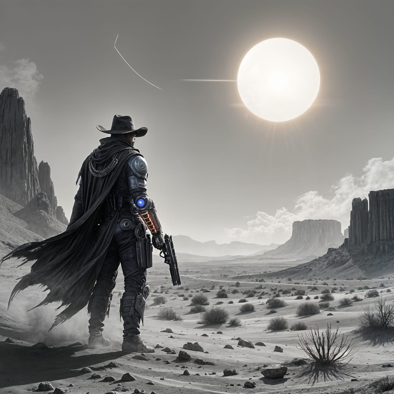 Cybernetic Gunslinger on Distant Desert Planet