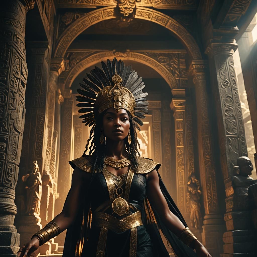 Pleadian Goddess in Ancient Temple: Cinematic Dark Fantasy