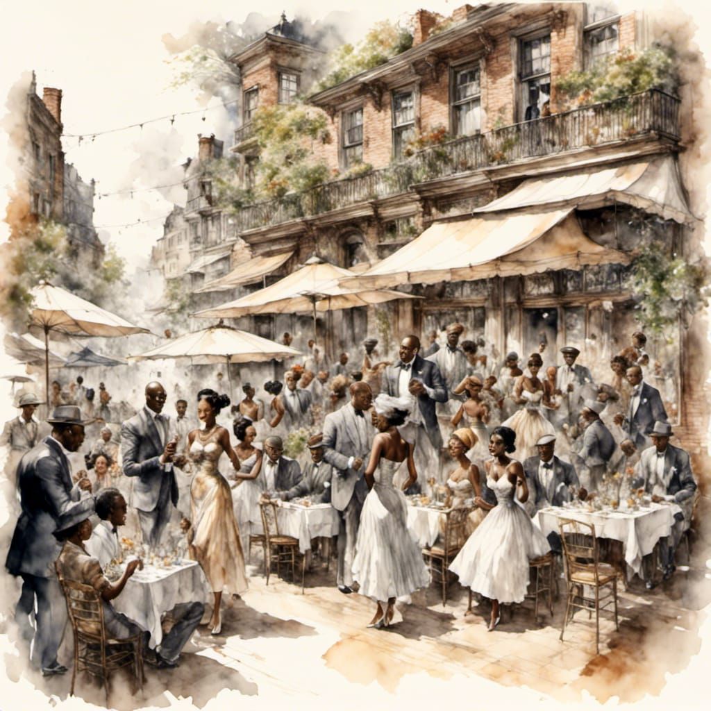 Harlem Rent Party in 1940s Watercolor Sketch