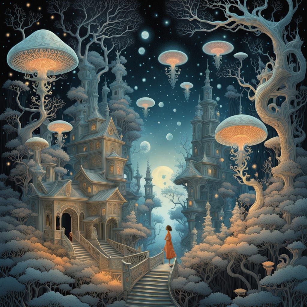 Ethereal Eerie Places with Intricate Delicate Carvings and R...