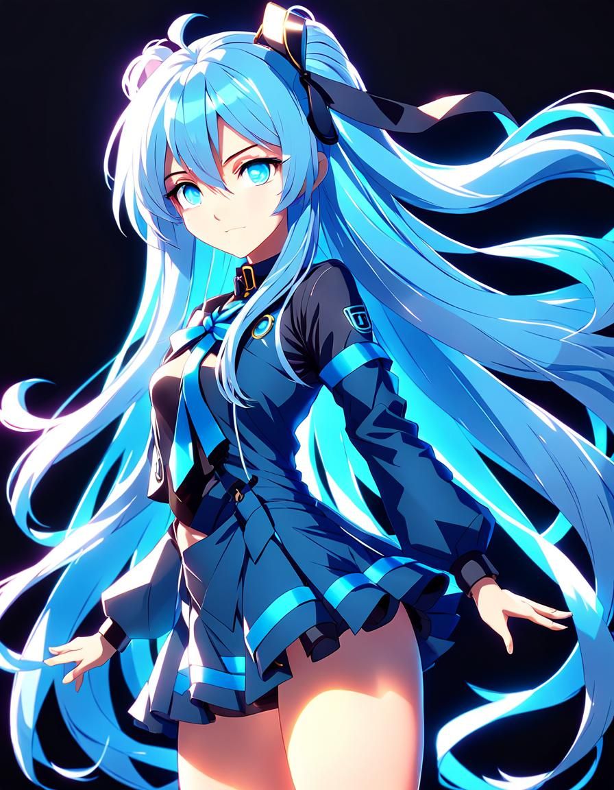 Anime Girl with Sky Blue Hair in Studio Trigger Style