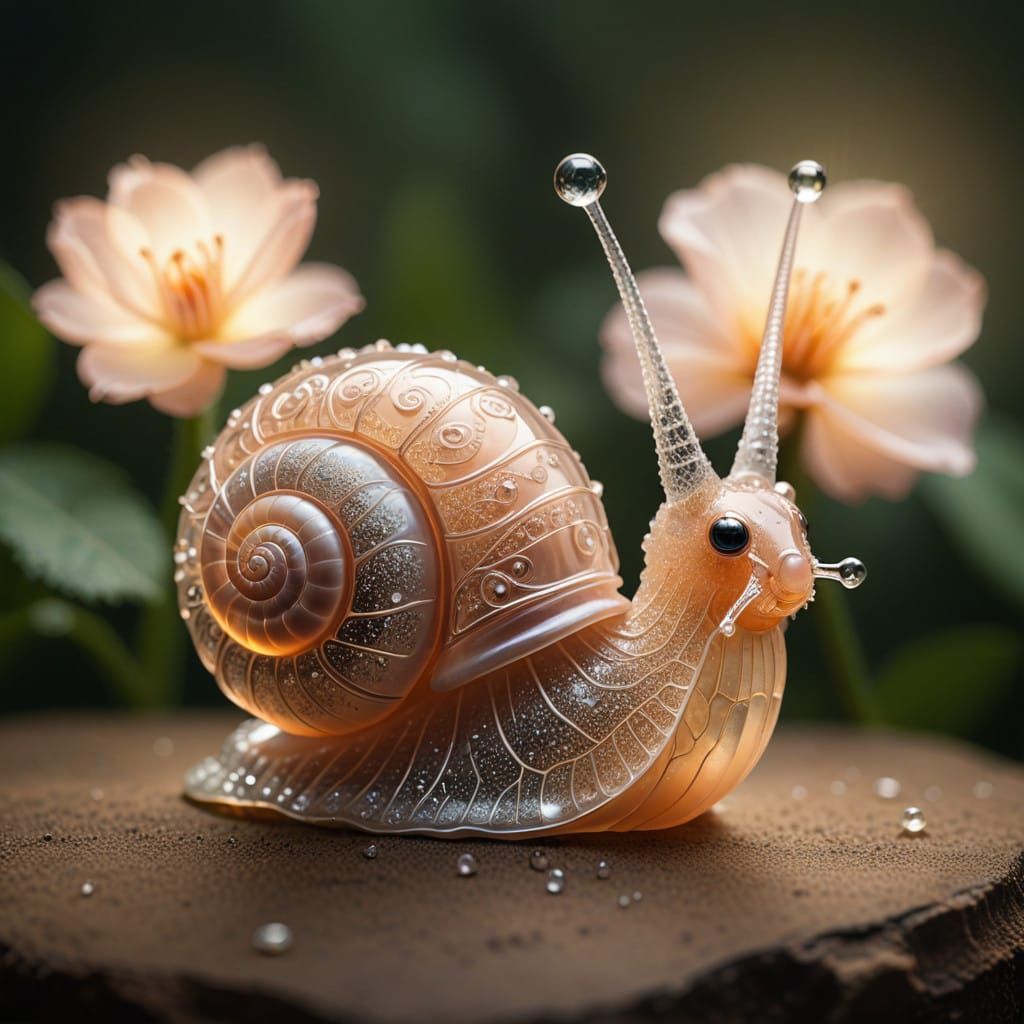 Whimsical Peach Glass Snail in Ethereal Halo