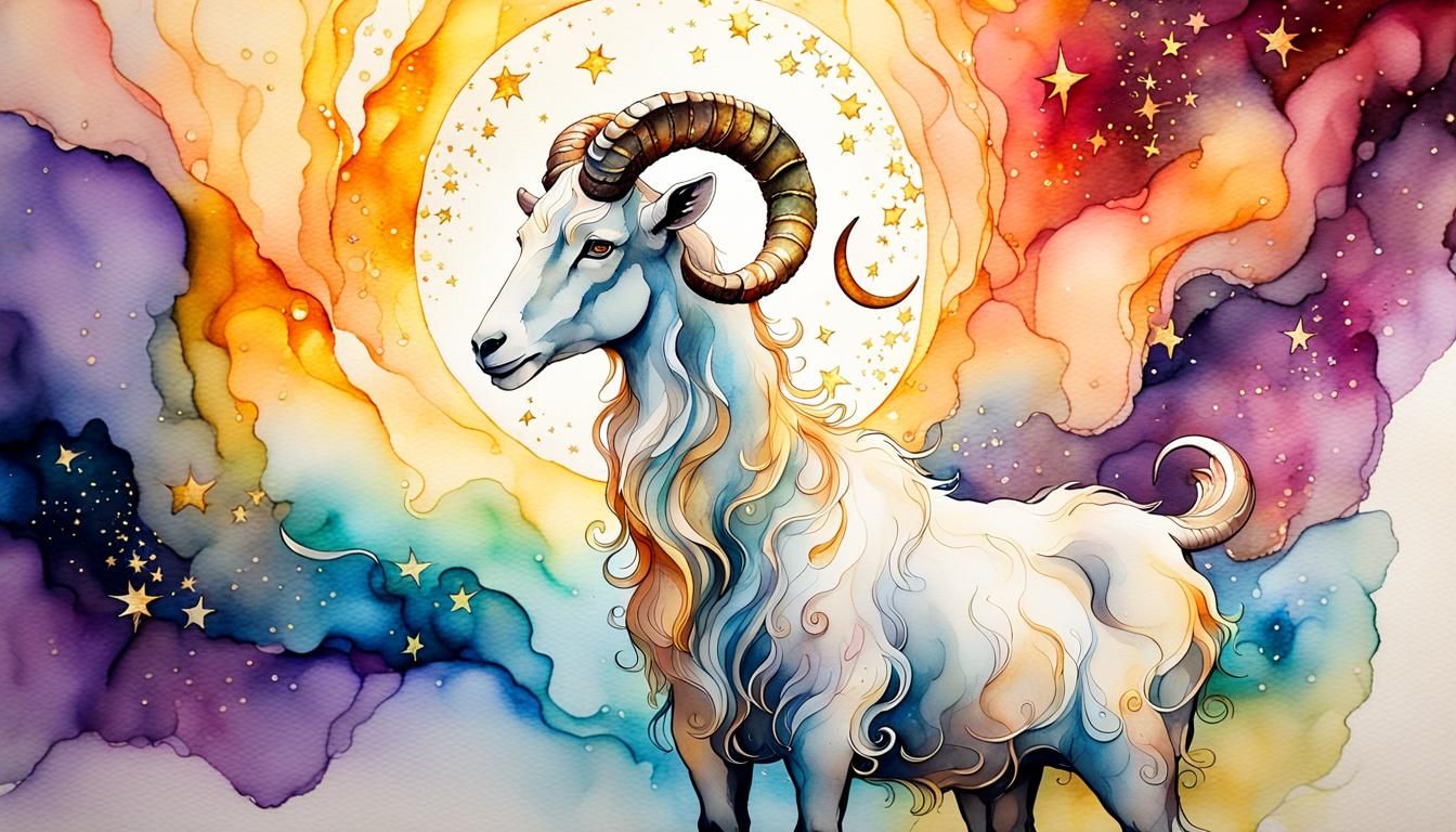 Ethereal God Aries Radiates under Crescent Moonlight