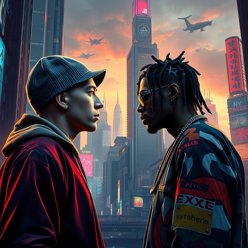 Cyberpunk Eminem Faces Off Against Juice WRLD in a Futuristi...