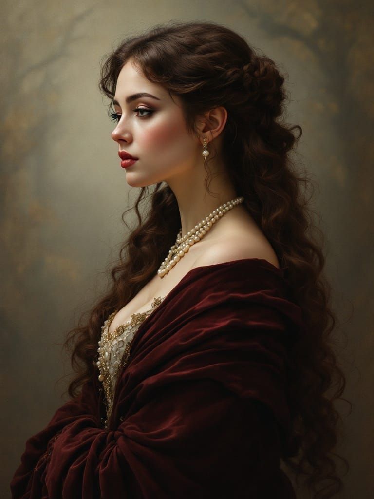 Serene Victorian Beauty in Elegant Renaissance Attire