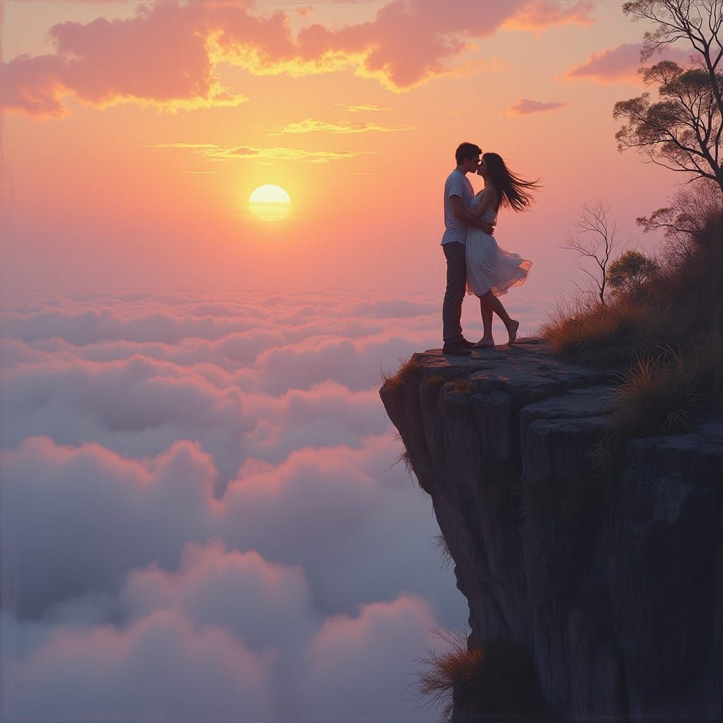 Romantic Sunset Cliffside Embrace