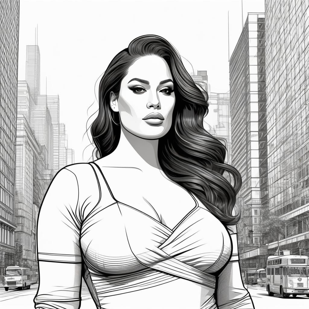 Ashley Graham Illustration in Cross-Hatching Style