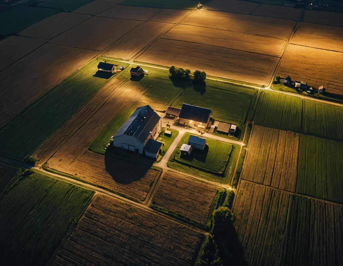 A farm well lit at night