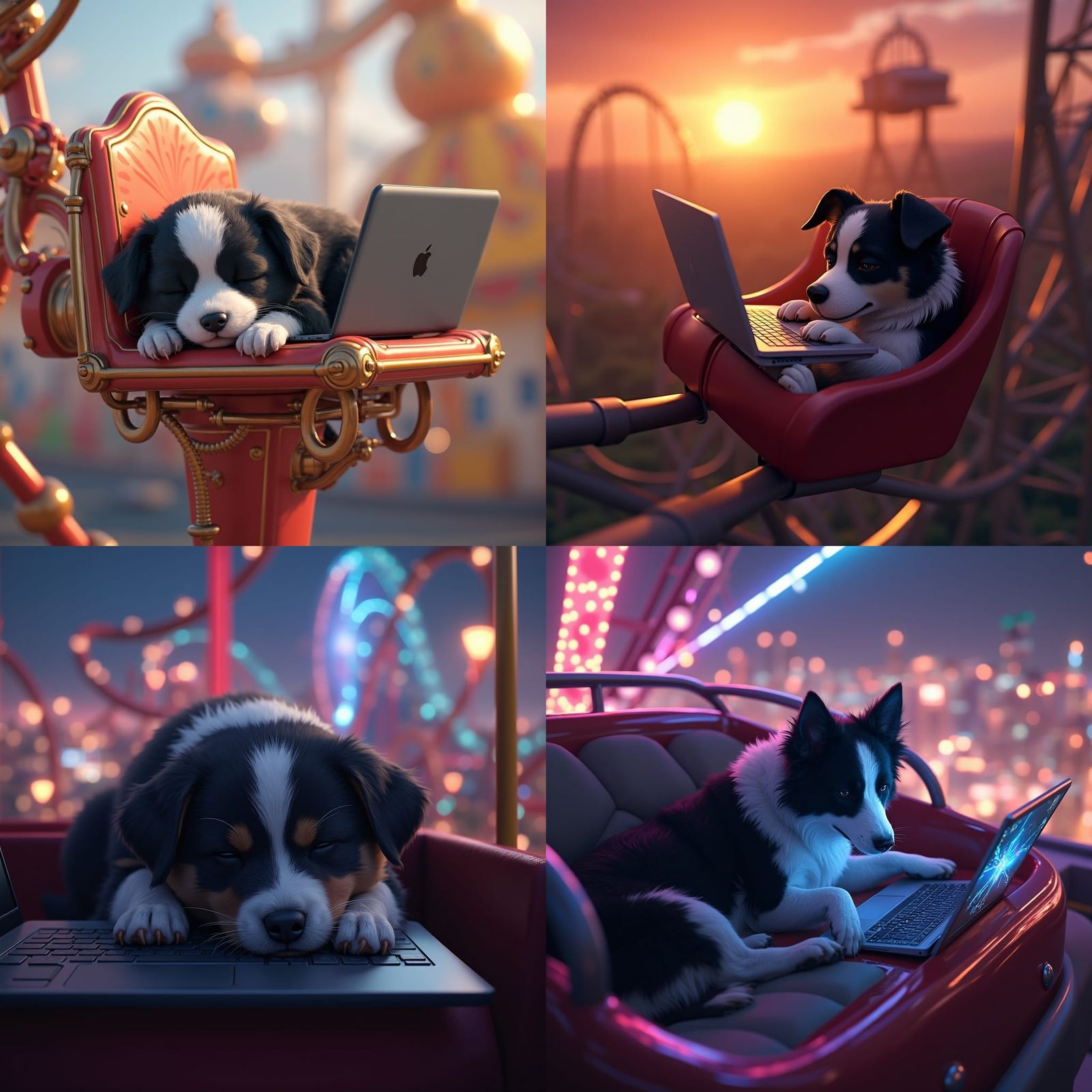 Anime Dog Sleeping On Laptop In Theme Park Ride