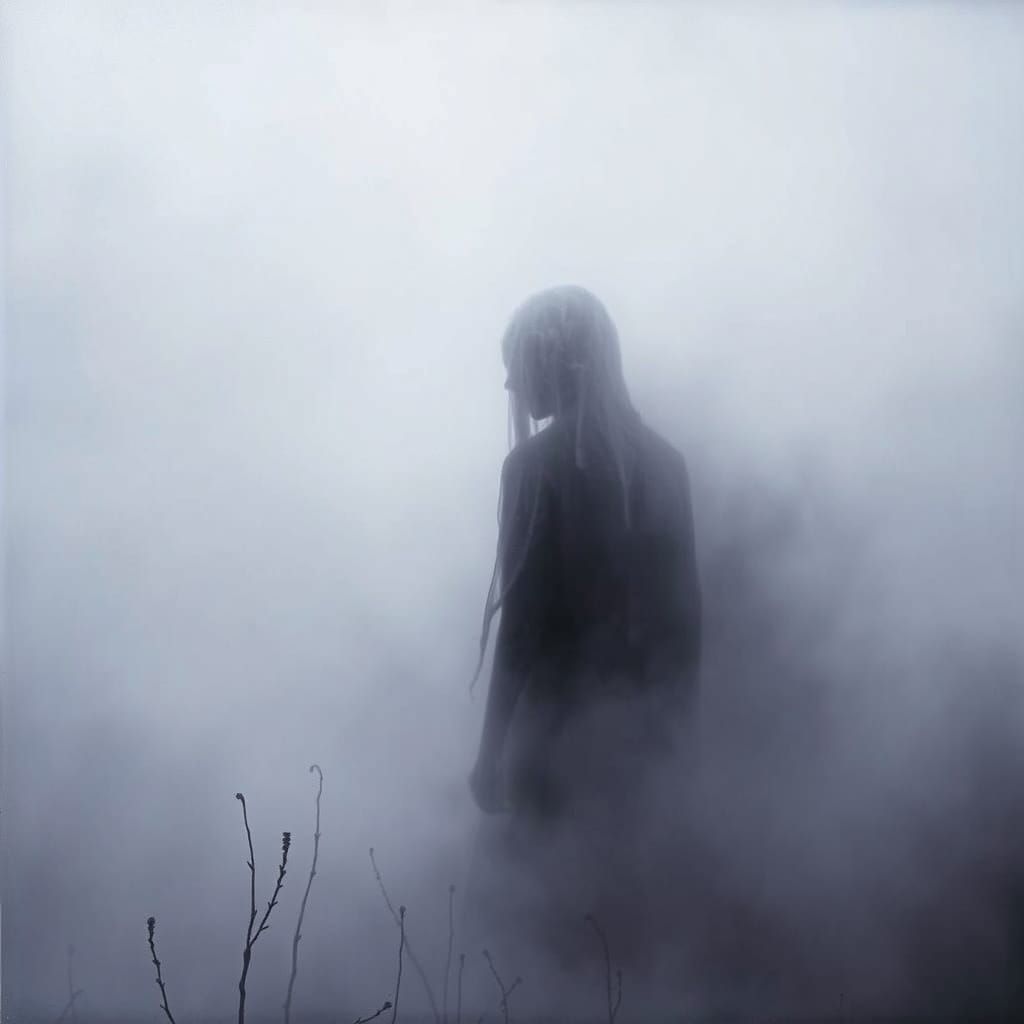 Contemplative Figure in Muted Abstract Landscape