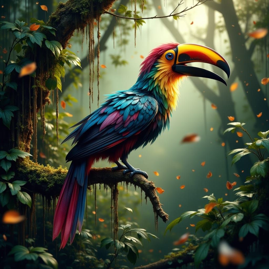 Hyperrealistic Toucan in Ethereal Dreamscape Jungle