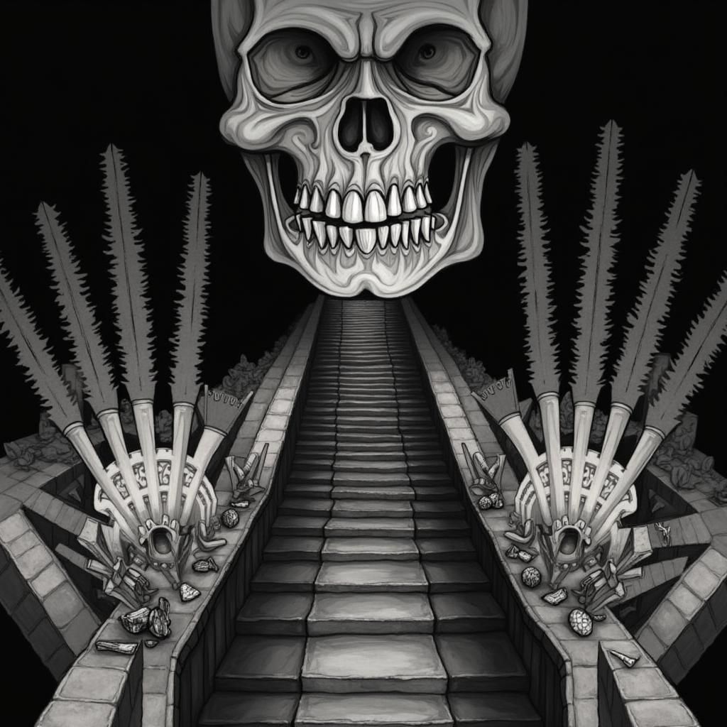 Surreal Chessboard Maze in Uncanny Valley Style