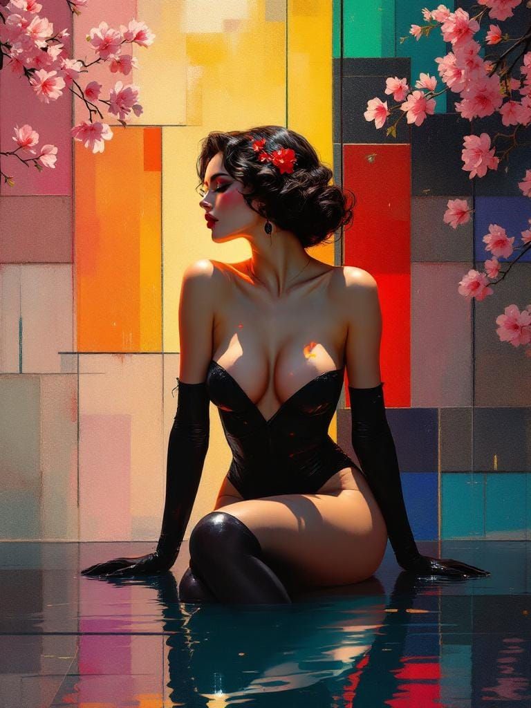 Vintage Pin-Up and Geometric Abstraction in Noir Lighting