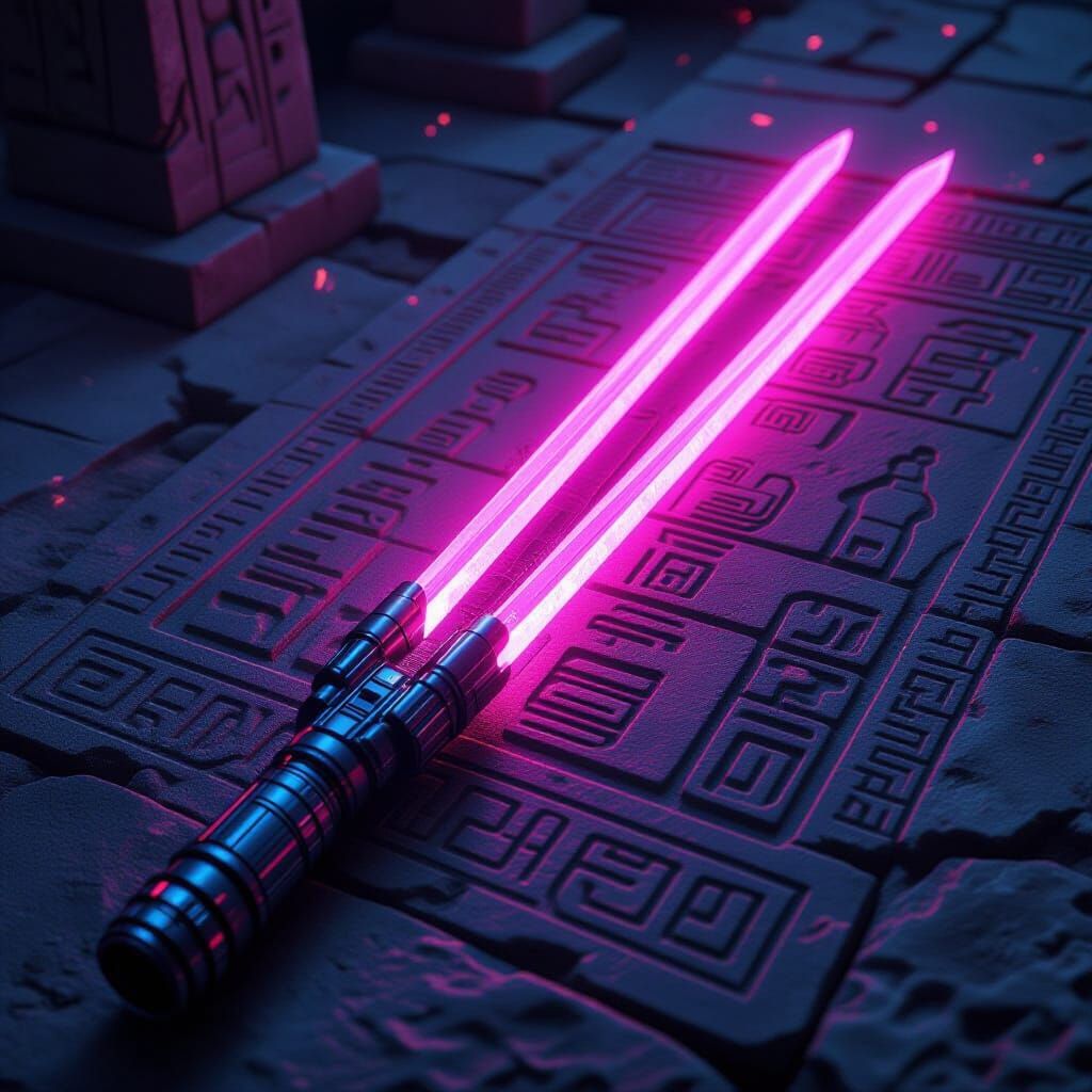 Double-Bladed Lightsaber on Stone, Dark Fantasy Style