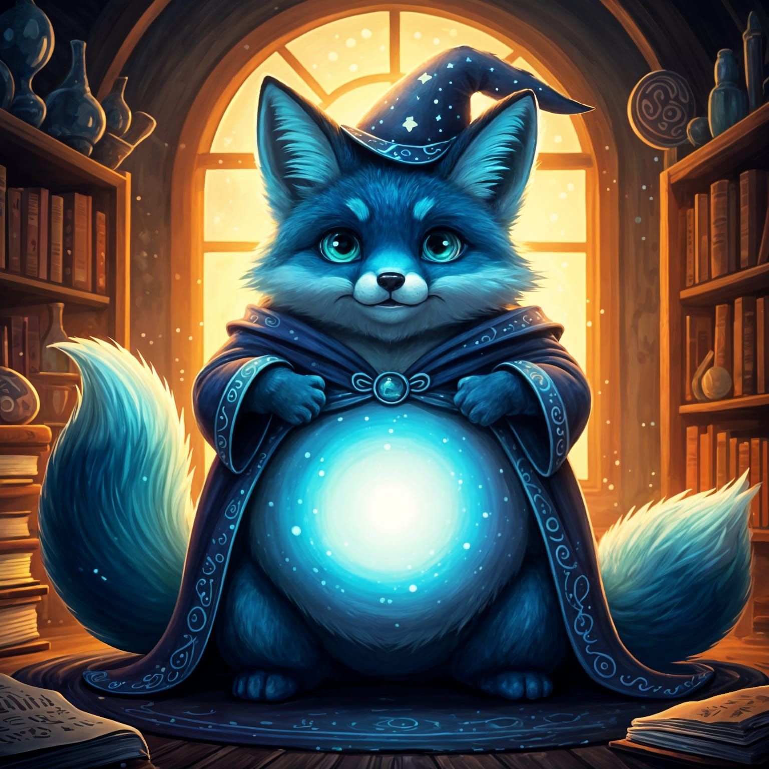 Celestial Fox Wizard with Ethereal Glow