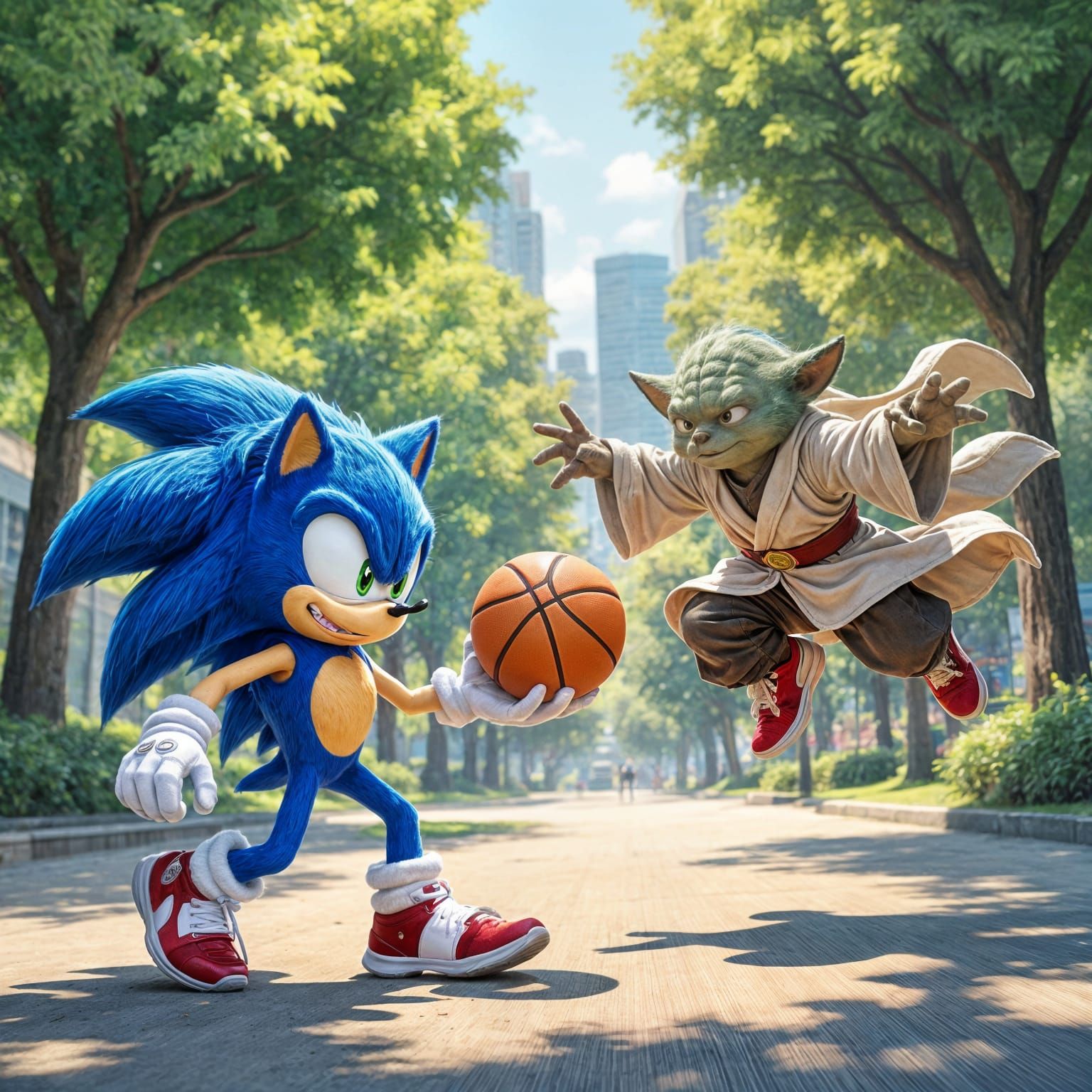 Sonic vs Yoda: Epic Basketball Game Painting