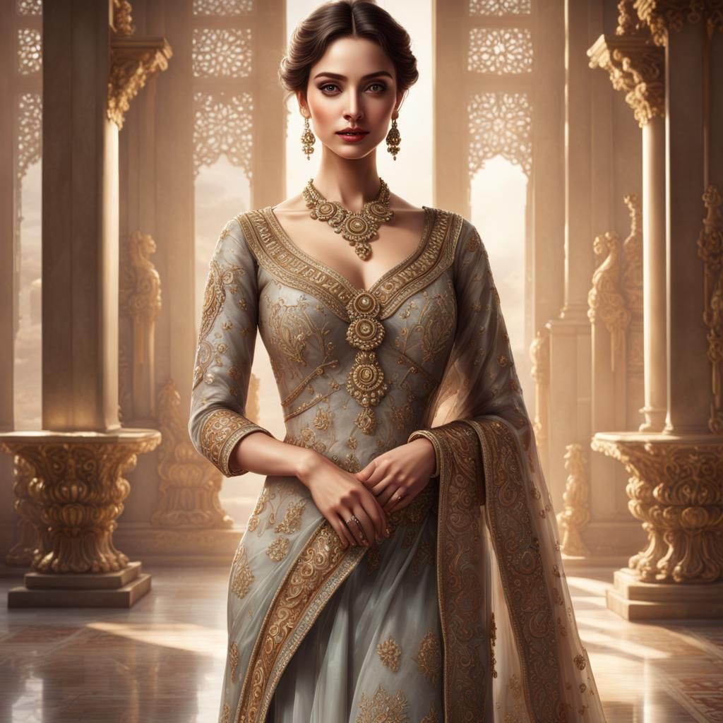 Realistic Portrait of a Beautiful Woman in Elegant Attire