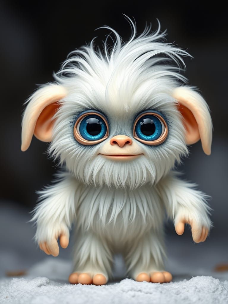 Cute Yeti with Big Blue Eyes and Drooping Ears