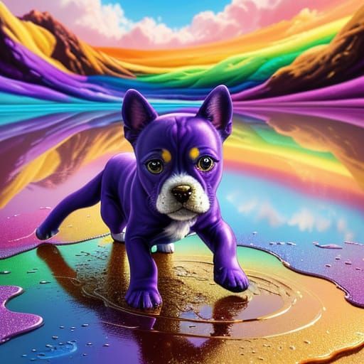 Vibrant Puppy Plays in a Rainbow Reflection