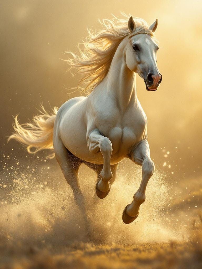 Horse Running Free in Soft-Focus Classical Style