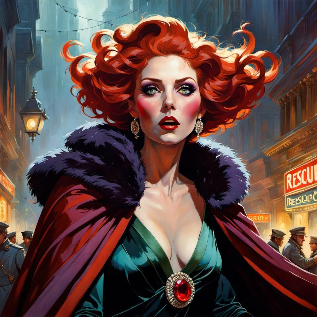 Glamorous Madame Medusa Portrait in 1970s Style