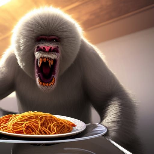Yeti's Spaghetti Feast: Detailed Matte Painting