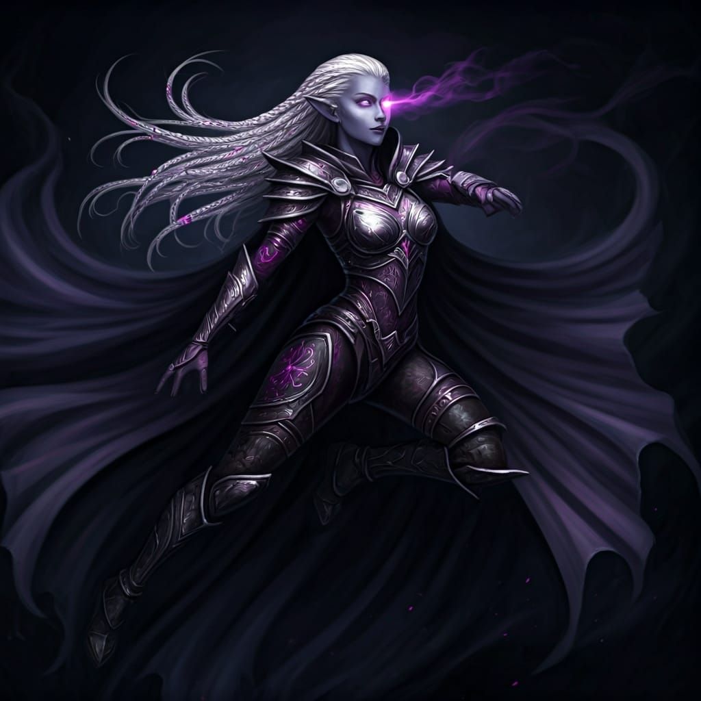Drow Assassin Mid-Leap with Mist Armor
