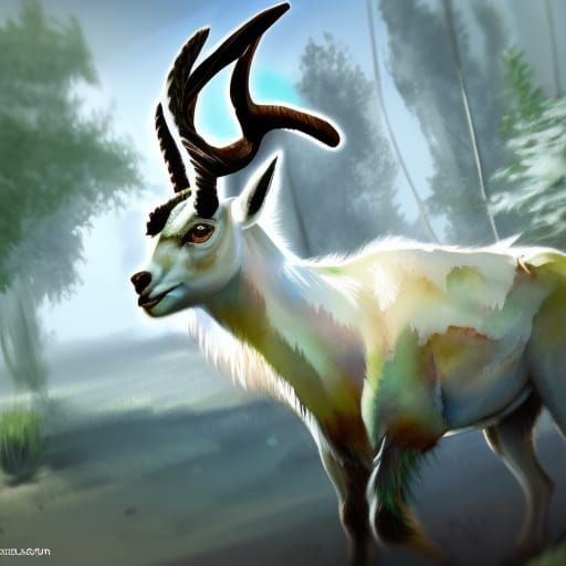 Magnificent White Markhor in Detailed Digital Painting