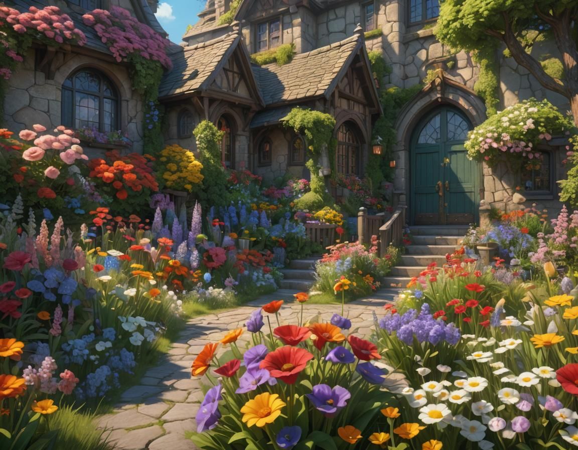World of Flowers: Detailed Matte Painting in Deep Color
