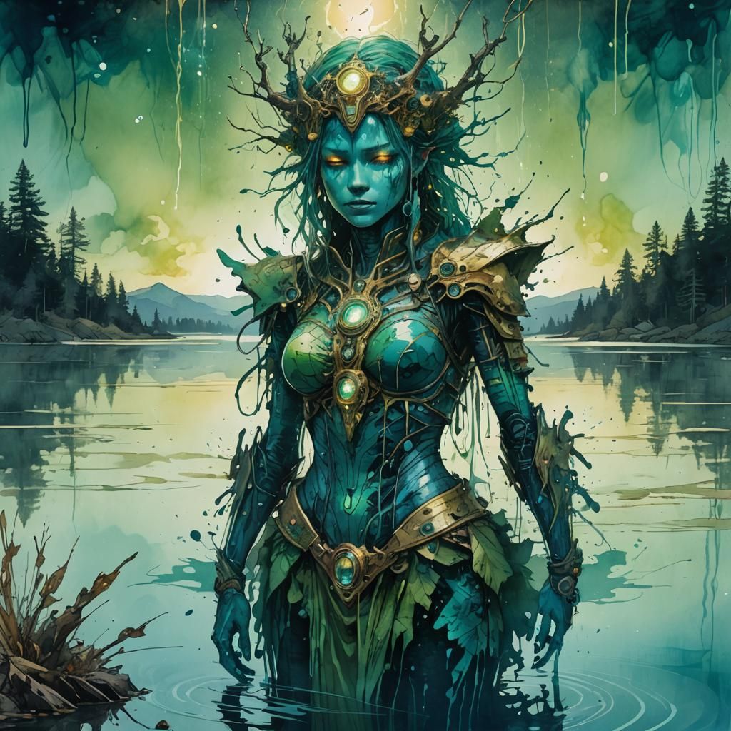 Mystical Artifact Shines on Lake Shore: Fantasy Art