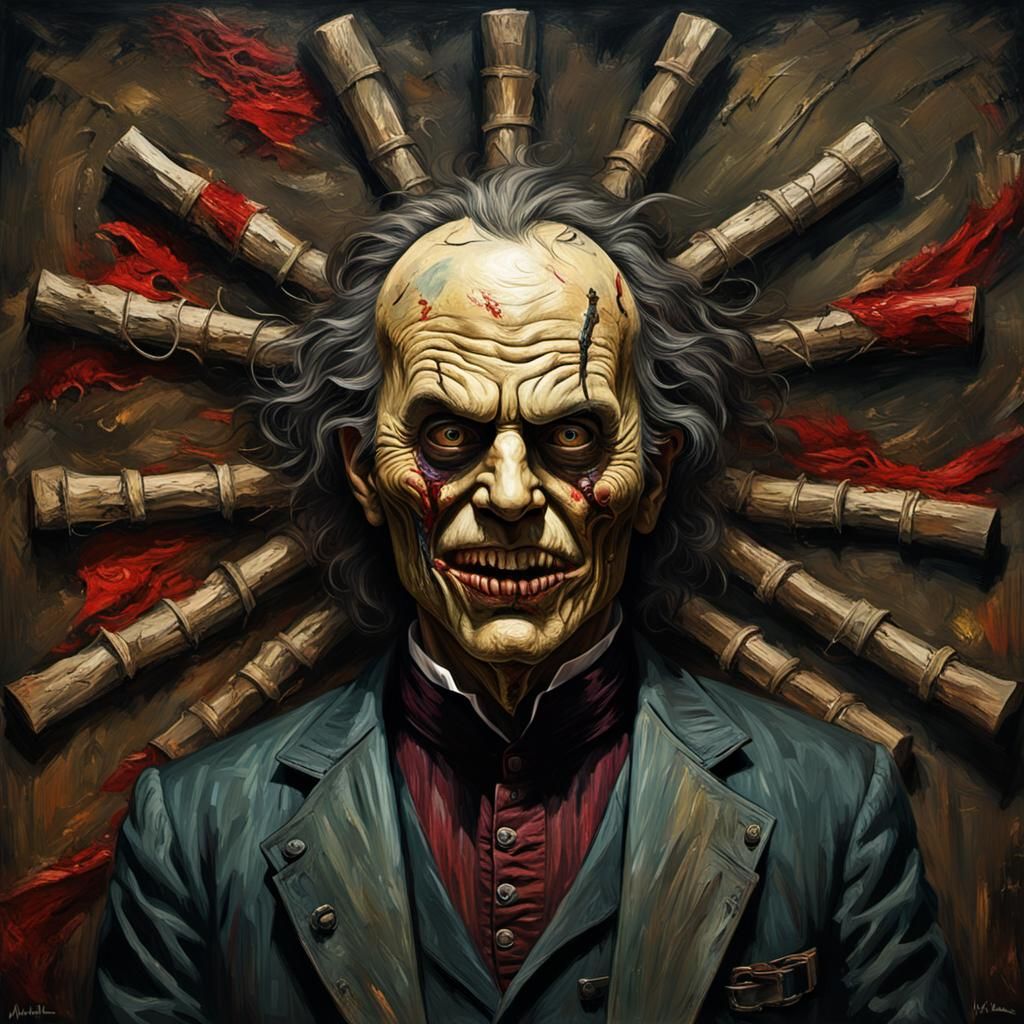 Grotesque Decaying Mask Face: Gothic Horror Impressionist Pa...