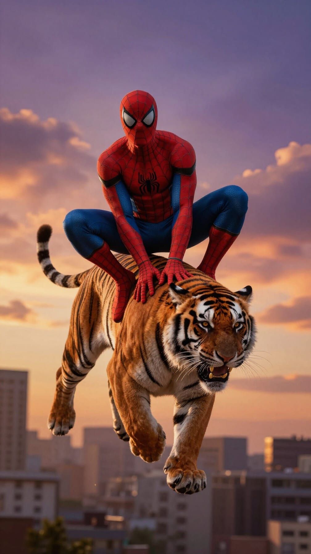 Spider-Man Rides Tiger at Dusk
