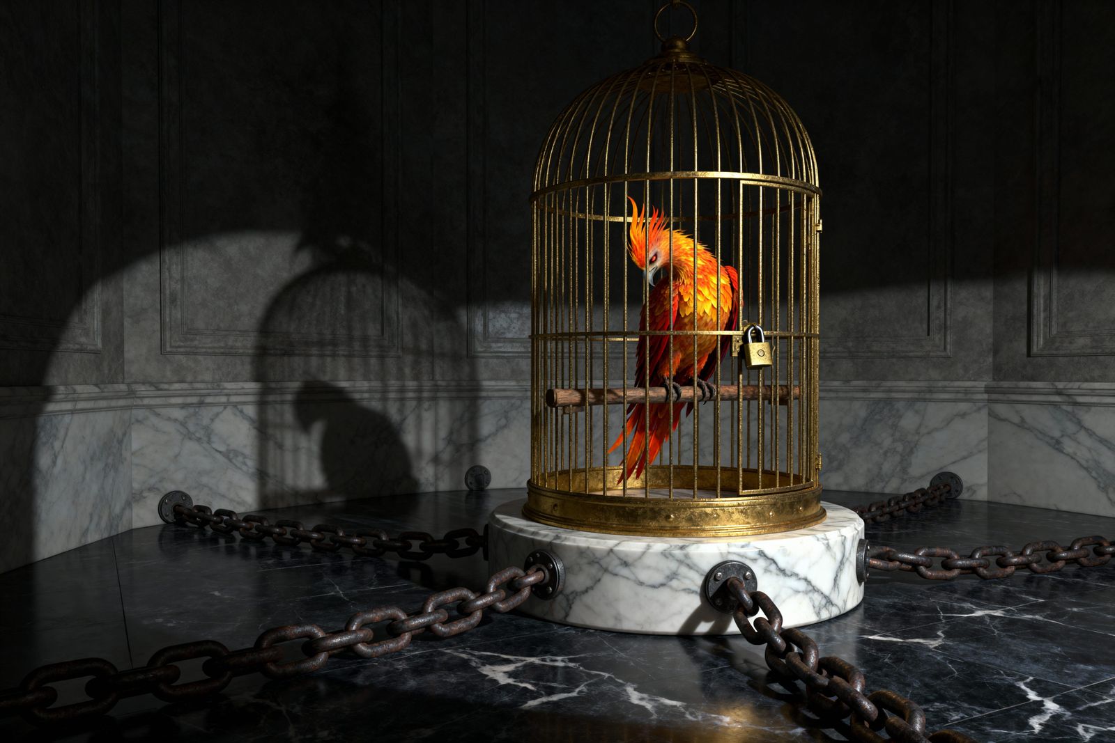 Sad Phoenix Trapped in Golden Cage