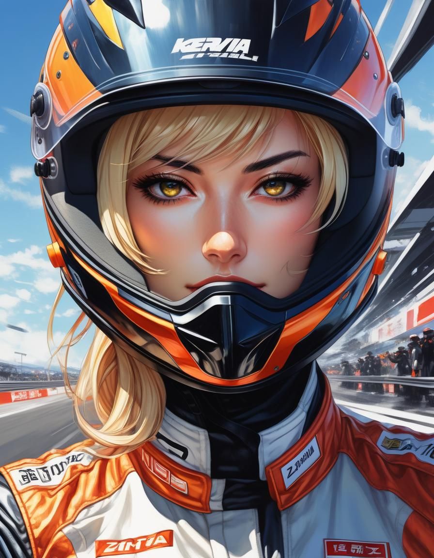 Focused Manga Portrait of Female Race Car Driver