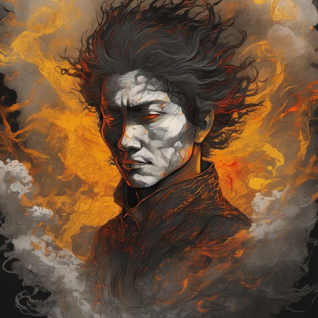 Dark Fantasy Portrait in Japanese Ink Art Style