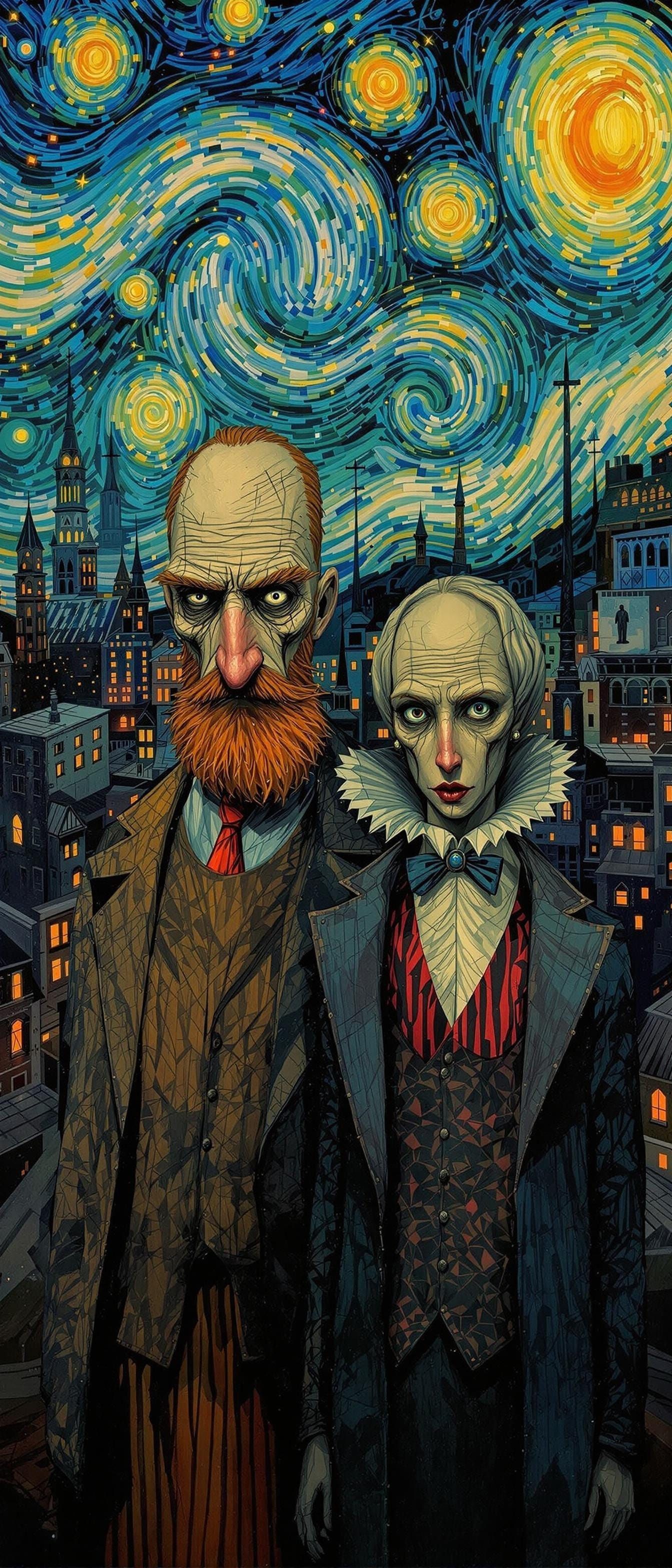 American Gothic Meets Starry Night in Digital Art