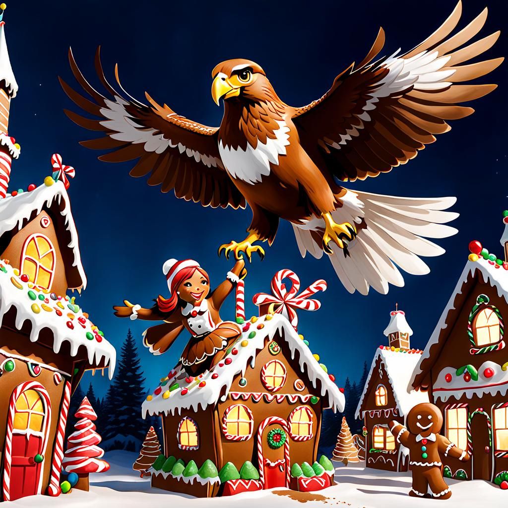 Giant Hawk Captures Gingerbread Girl from Village