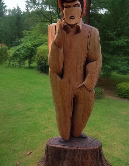 Photorealistic Wooden Elvis Statue Carved From Tree