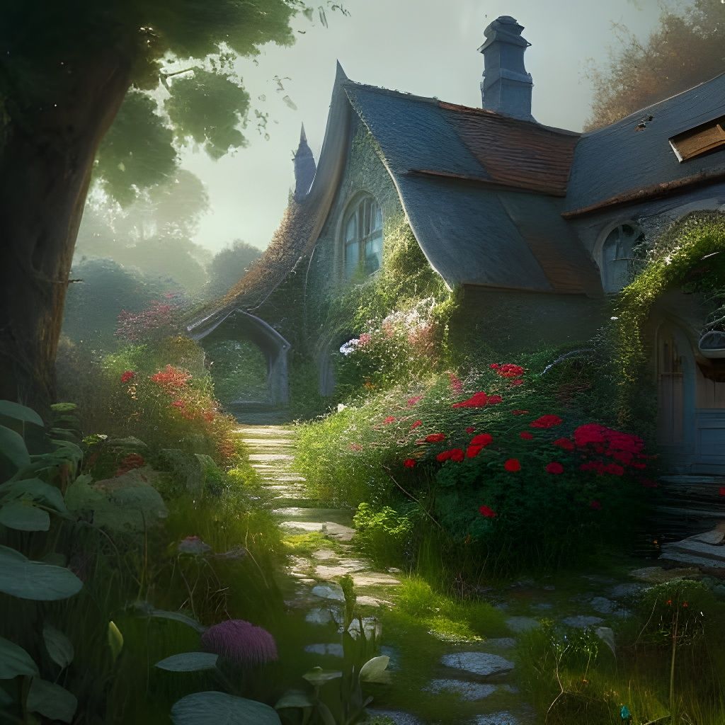 Overgrown Fantasy Cottage Garden Concept Art