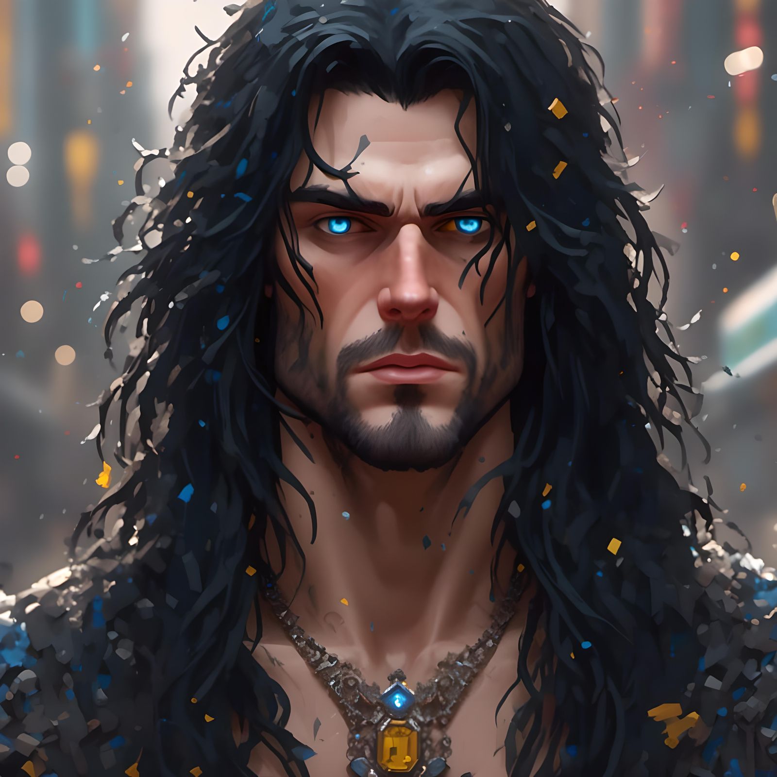 Detailed Portrait of an Angry Man with Necklace