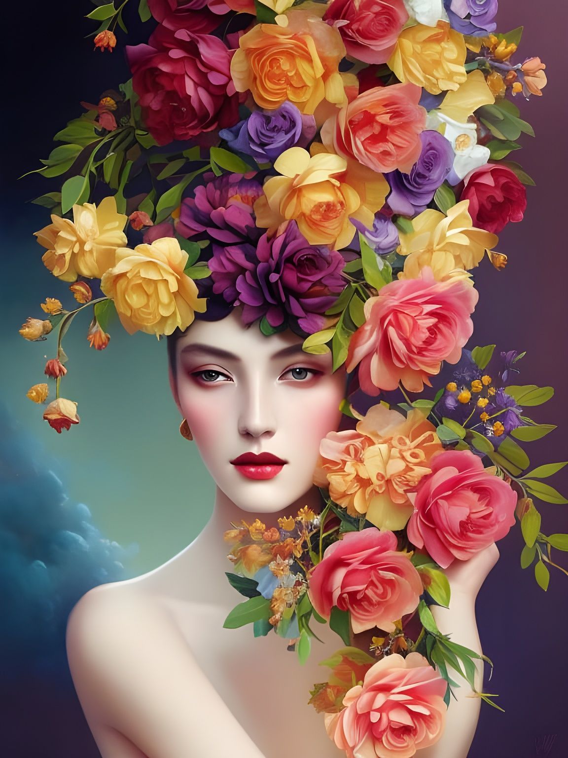 Floral Goddess: Hyperrealistic Portrait in Maximalism Style