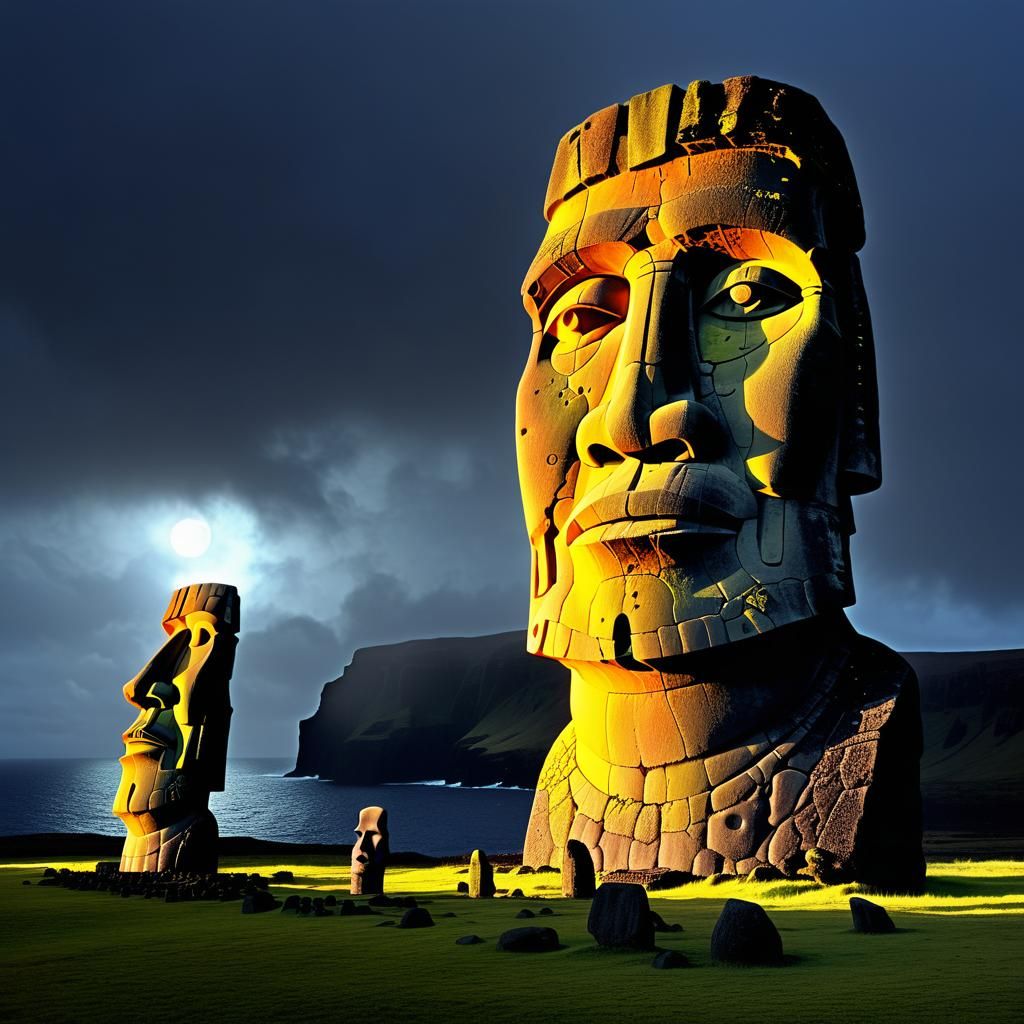 Alien Demon Paints Easter Island Head