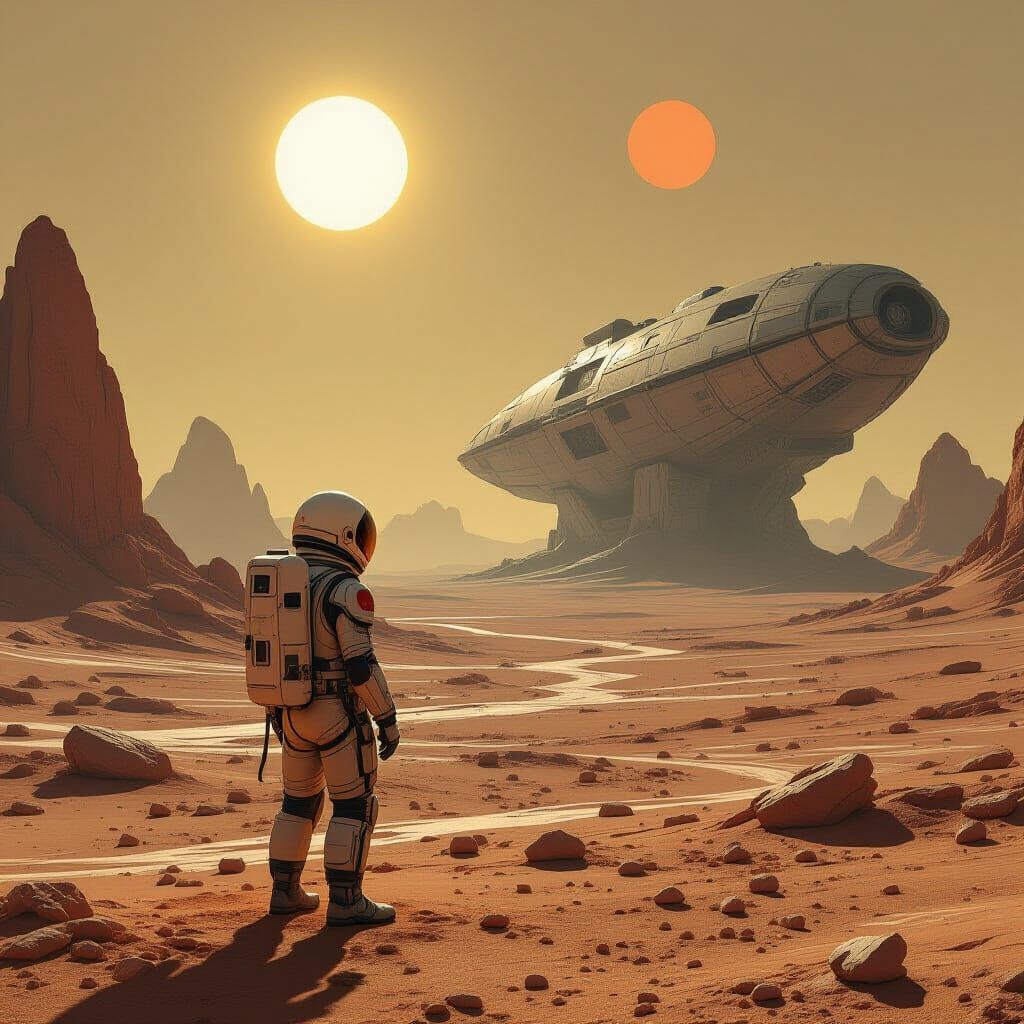 Astronaut on Alien Planet with Twin Suns