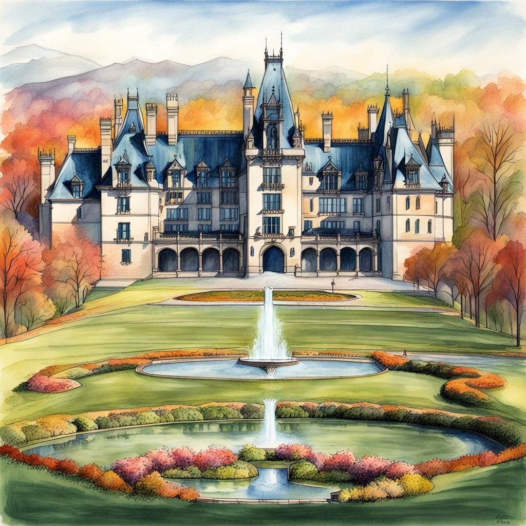 Ethereal Color Drawing of Biltmore Estate