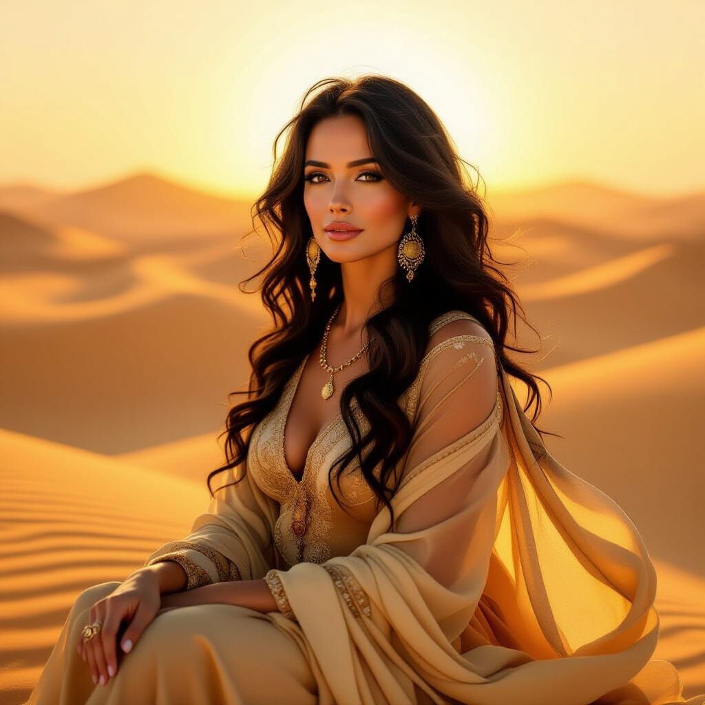 Singer Ofra Haza in Stylized Desert Landscape