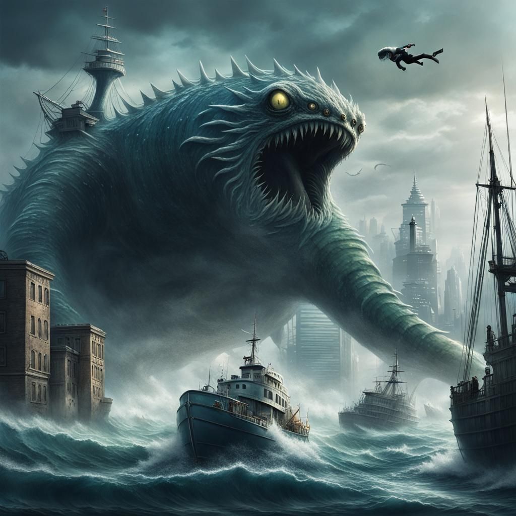Giant Sea Monster Attacks Harbor City