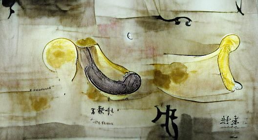 Abstract Figure in Sumi-e Style with Watercolor Accents