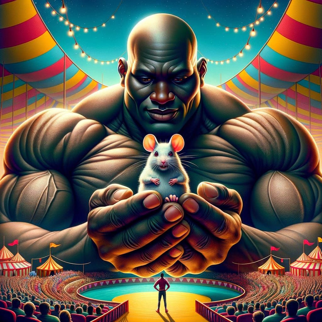 John Coffey holding Mr. Jingles the circus mouse